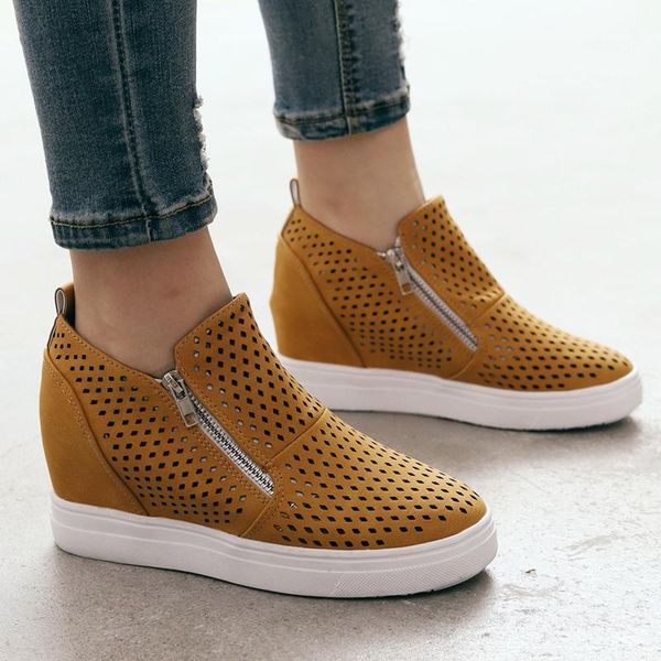 

sandals shoes for women summer fashion hollow zipper ankle wedges round toe casual boots leisure outdoor chaussure femme, Black