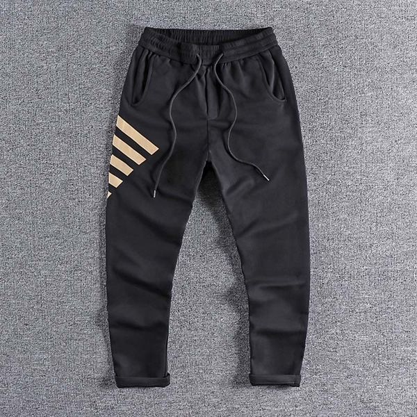 

2021 personality letter spring and autumn new knitted sports pants men's casual elastic waist harem with drawstring 0335 xojo, Black