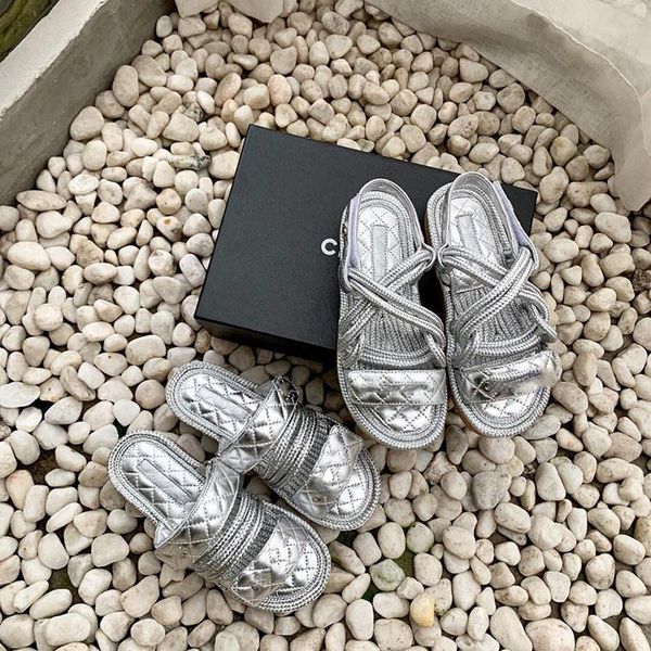 

women sandsls new 2021 spring summer women brand design slides shoes leather flat luxury shoes woman, Black