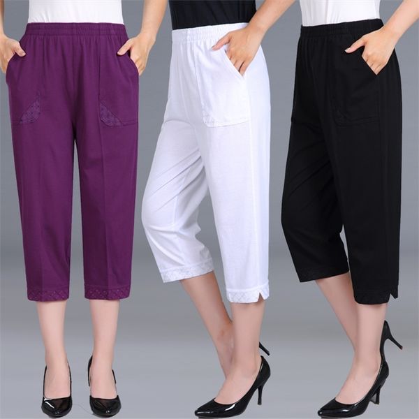 

women s pants female summer women's high waist black woman candy color straight calf-length plus size 4xl 210925, Black;white