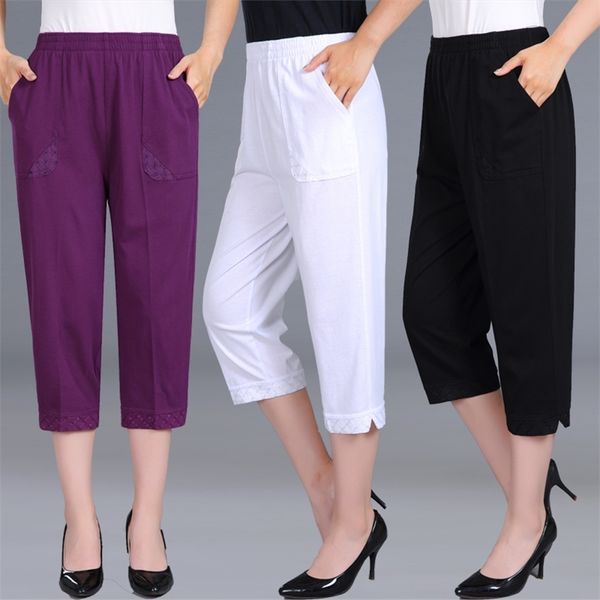 Pantaloni da donna Donna Estate Donna Vita alta Donna nera Colore caramella Dritto al polpaccio Taglie forti 4XL 210925