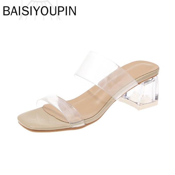 

clear heels slippers women sandals summer shoes woman transparent high pumps wedding jelly buty damskie square heels, Black