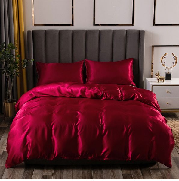 Luxo lençóis de cetim lençóis de imitação conjunto de cama de seda Soft Duvet capa Rainha Rei Roubo Fronhas para Home Têxtil Ropa de Cama