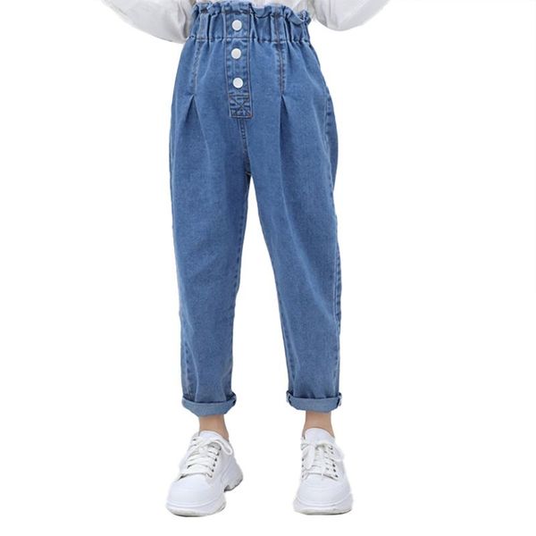 

trousers jeans for teenage girls elastic waist pencil pants girl spring autumn denim kids casual children clothing 5-14y, Blue