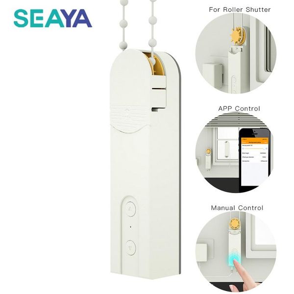 

smart home control seaya motorized chain roller blinds shade shutter drive motor powered by solar panel and charger bluetooth app
