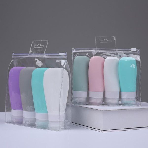 

storage bottles & jars 4pcs silicone travel portable reusable dispenser bottle kit essence shampoo shower gel hoselotion cosmetic refillable