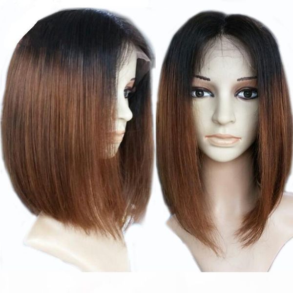 

ombre color black 1b 30 lace front human hair wigs for black women remy hair short cut bob wigs natural hairline, Black;brown