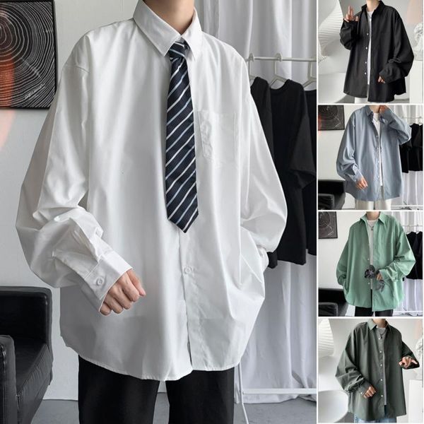 

men's casual shirts kemoy autumn long sleeve men shirt korean loose uniform harajuku oversize male solid color clothing, White;black