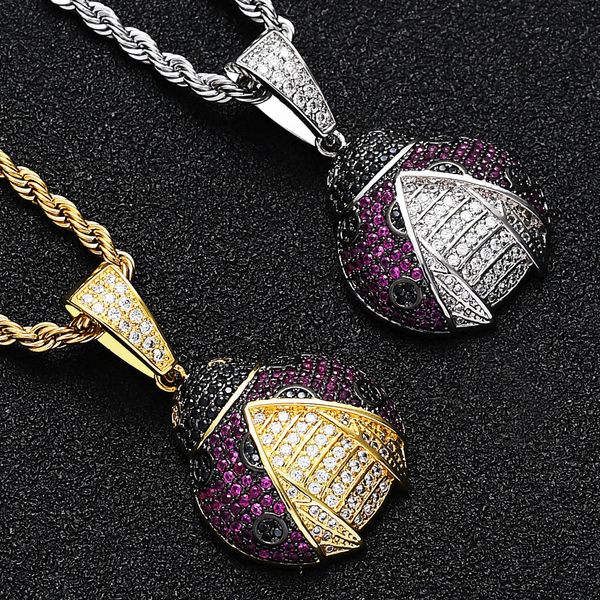 

iced out insects pendant for men women purple cubic zircon ladybird necklace fashion hip hop jewelry gifts, Silver