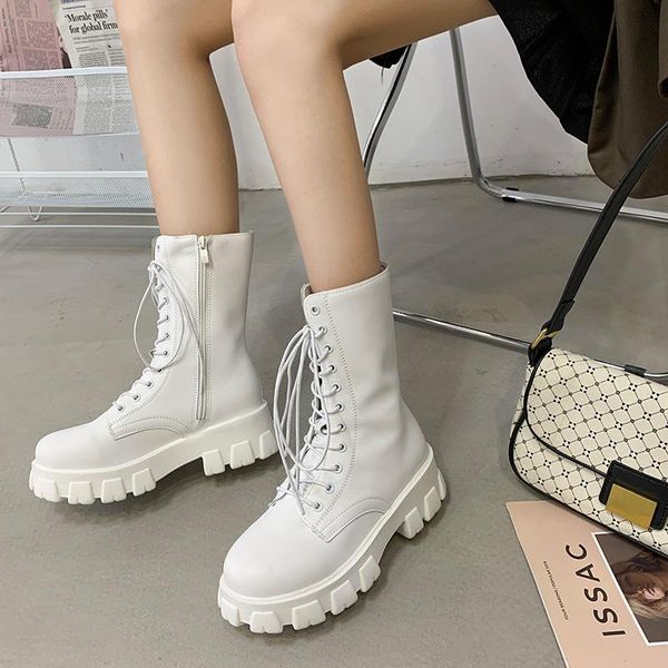 

boots fashionable white women's short 2021 medium motorcycle with thick soles, Black