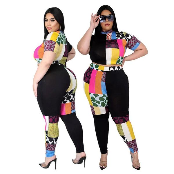 

plus size tracksuits women two 2 piece outfits set summer black t shirt femme pant suits streetwear loungewear wholesale drop