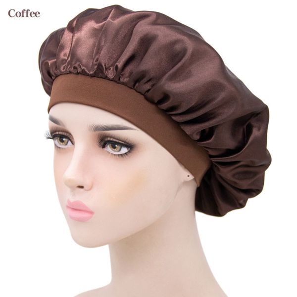 

women girl solid color elastic night hat beanie satin soft sleep caps bonnet hair care fashion accessories, Blue;gray