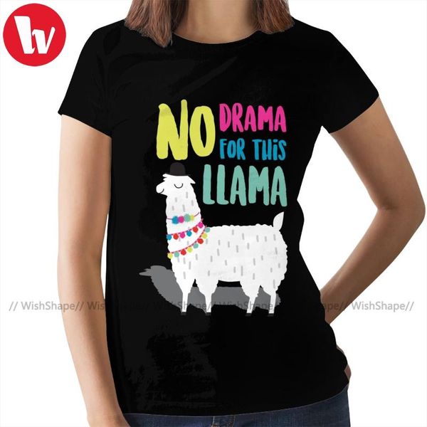 

women's t-shirt llama no drama for this t shirt fashion plus size women tshirt o neck ladies tee, White