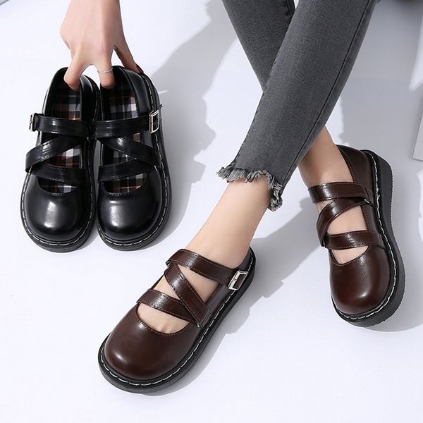 

lolita shoes spring autumn women casual shoes cross-tied buckle platform mary janes shoes girl retro round toe ladies shoe 8581n, Black;white