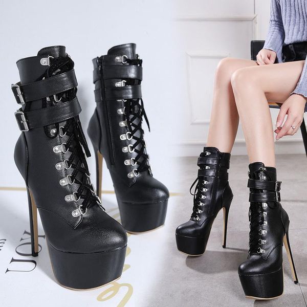 

boots made street classic buckle 16cm high heel barefoot in size 40, Black
