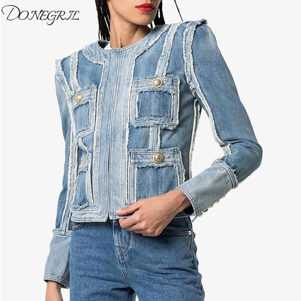 

women's jackets 2021 autumn winter fashion female jacket long sleeve round neck design denim casual ladies motorcycle, Black;brown