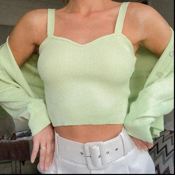 

knitted women elegant green tank 2021 summer fashion ladies soft bomb casual female knitwear sweet girls chic tank top, White