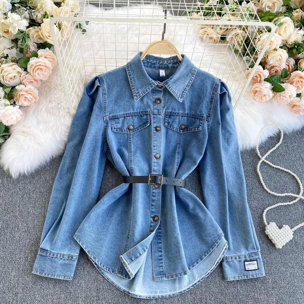 

men's casual shirts denim shirt women's style hong kong temperament single-breasted slim fit long-sleeved bottoming, White;black