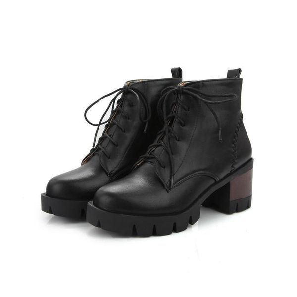 

boots big size fashion lace up women shoes ankle for ladies woman winter, Black