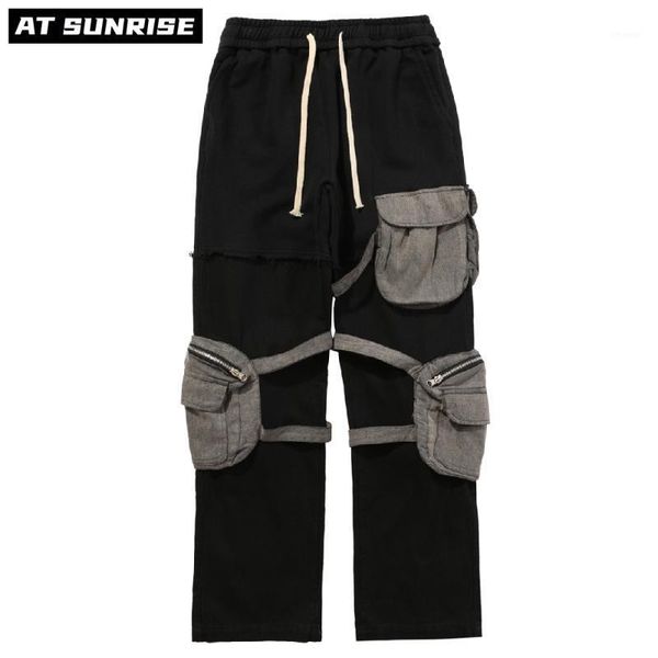 

men's pants black tooling casual men hip hop streetwear high street joggers cargo multi-pocket fashions splicing army trousers