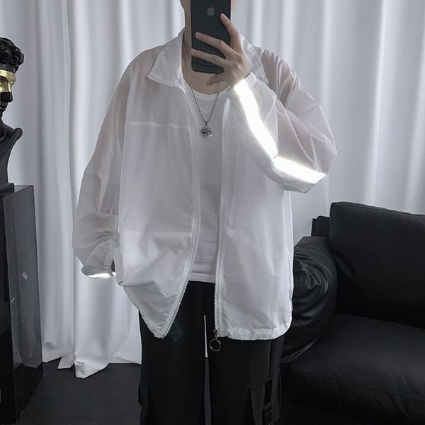 

the sun proof clothing of ins is very beautiful, men's summer super fire cec thin reflective strip coat, korean versatile jacket fashio, Black;brown