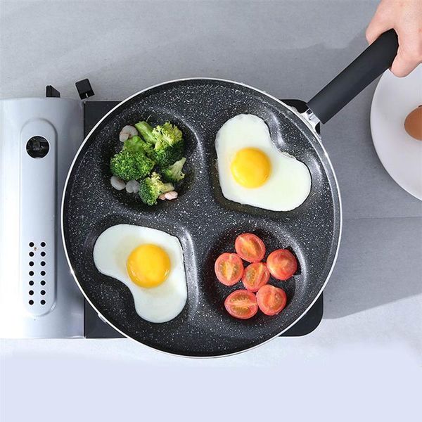 

four-hole omelet pan for eggs ham temperature instruction frying pans non-stick no oil-smoke breakfast kitchen cooking bacon pan