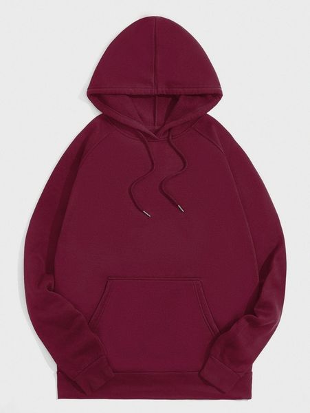 

men kangaroo pocket drawstring thermal hoodie x1sr#, Black