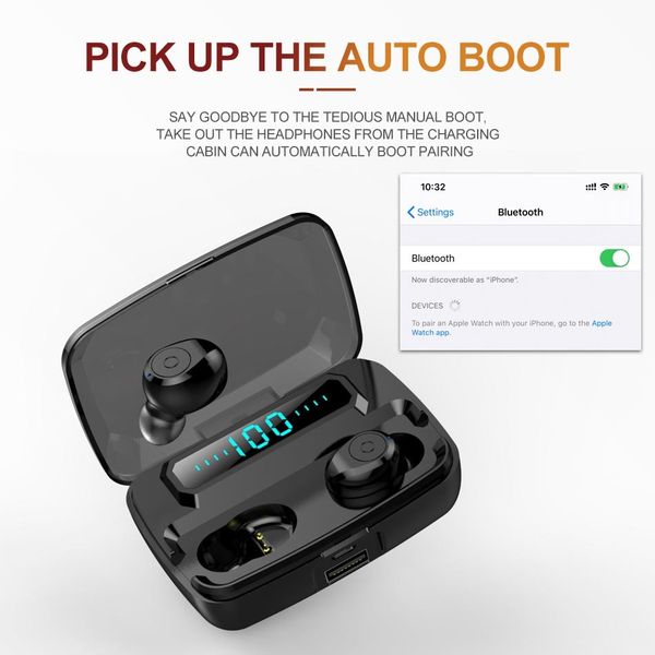 

f9-5 tws wireless bluetooth 5.0 earphone hifi bass stereo touch earbuds headphones with led indigital charging box retail package