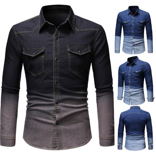 

2021 new spring and autumn fashion casual men contrast color lapel single breasted slim men long-sleeved denim jacket, Black;brown
