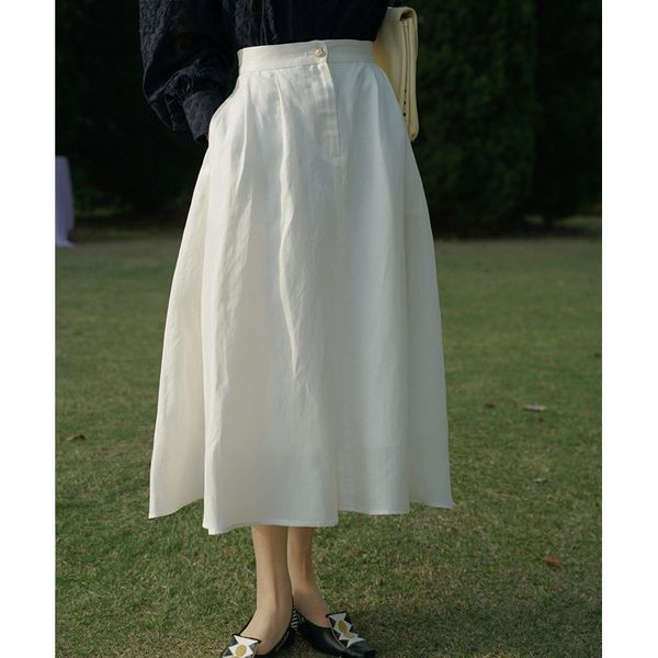 

skirts nicepeople tencel linen white women's summer hanging feeling large umbrella half long high waist a-line skirt, Black