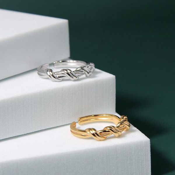 

cluster rings korean s925 sterling silver for women 2021 ins mix knot opening female geometric ring fine jewelry minimalist gift, Golden;silver