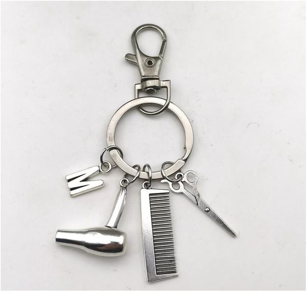 

2020 hair stylist hair dryer scissor comb decorative lobster clasp keychains hairdressers gift key rings dryer letter qylech