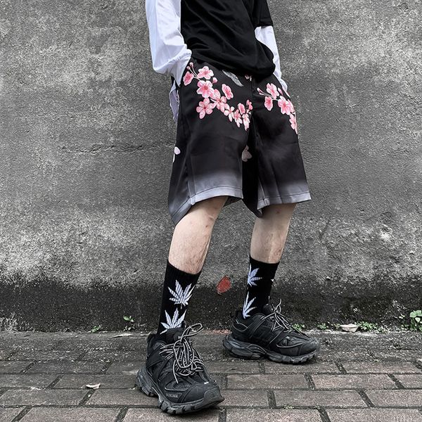 

new aelfric 2021 eden hip hop japanese sakura crane embroidery men streetwear joggers summer loose casual baggy track shorts gsm3, White;black