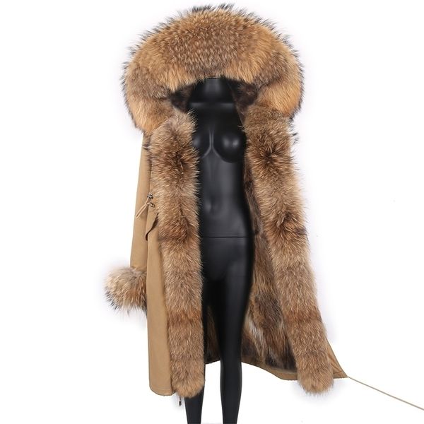 

brand annsirgra winter coat women luxury clothes real fur jackets waterproof long parkas detachable outerwear fashion 211110, Black