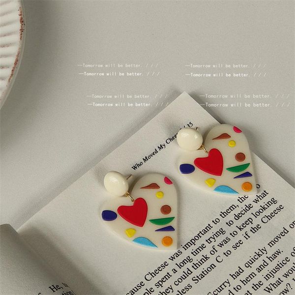 

stud the version of sweet girl cream white peach heart color graffiti earrings japanese thin female jewelry wholesale, Golden;silver