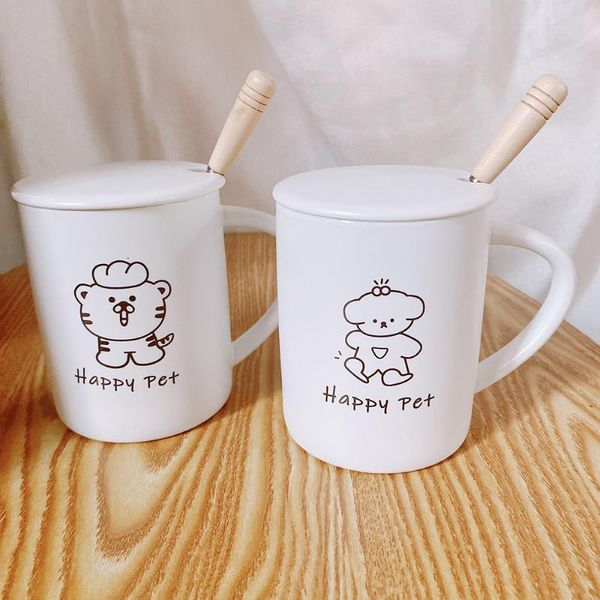 Tassen Koreanische süße Haustier Tier Cartoon einfache Schlaganfall Becher Keramik Tasse trinken Werbung Anpassung