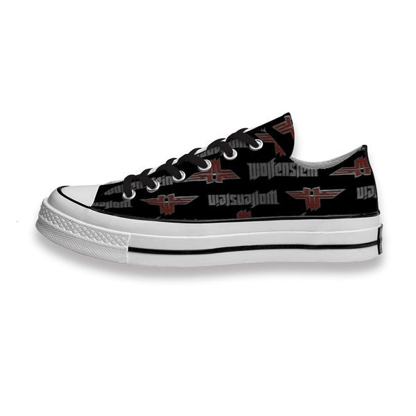 

custom printed sho wolfenstein logo in black sneakers low mens womens skateboard sport footwear diy trainers canvas casual shoe
