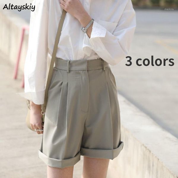 

women's shorts women casual 3 colors simple solid all-match loose high waist trendy comfortable pockets office lady elegant chic studen, White;black