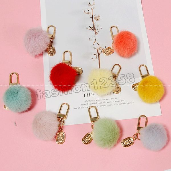 

4cm fake fur keychain pompom gold color chains car key charms chains fake fox rabbit fur plush cute bag pendant accessaries, Slivery;golden