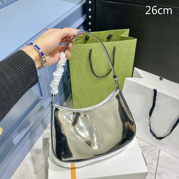 

women silver handbags shoulder bags designer saddles baguettes small size brand purses hobos glitter shiny plain underarm bag fashion lady 2