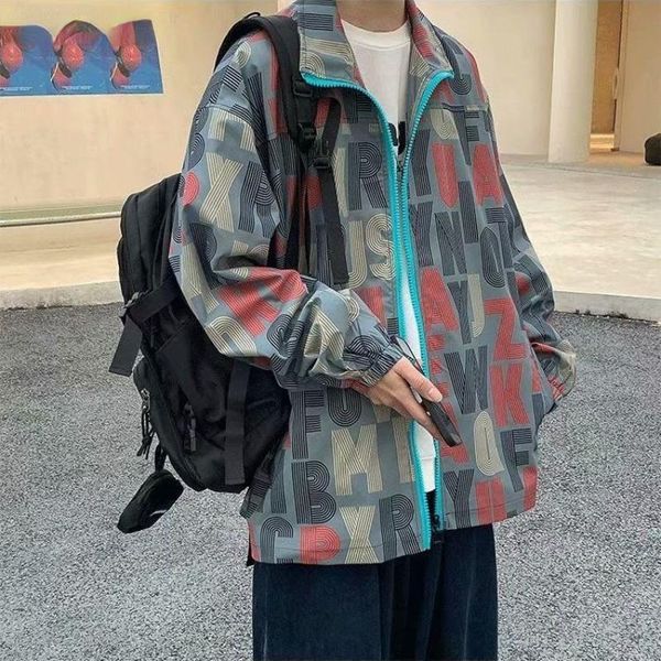 

men's jackets spring and autumn printed jacket tide brand harajuku style korean trend loose versatile, Black;brown