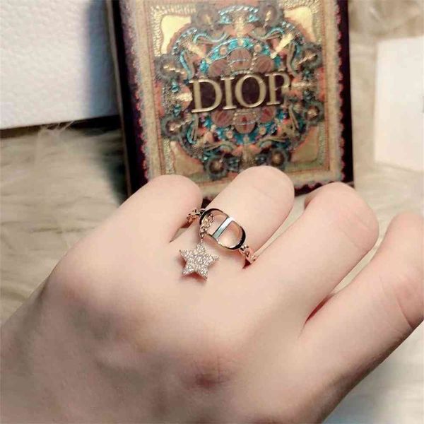 

special offer 2021 luxury designer jewelry star tiktok ring, female fringe, hand light, red net, 2021, jitter., Silver