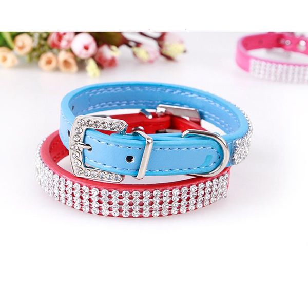 

pet collar 4 rows mesh diamond crystal rhinestone studded dog collars pu leather pet collar dog necklace puppy supplies