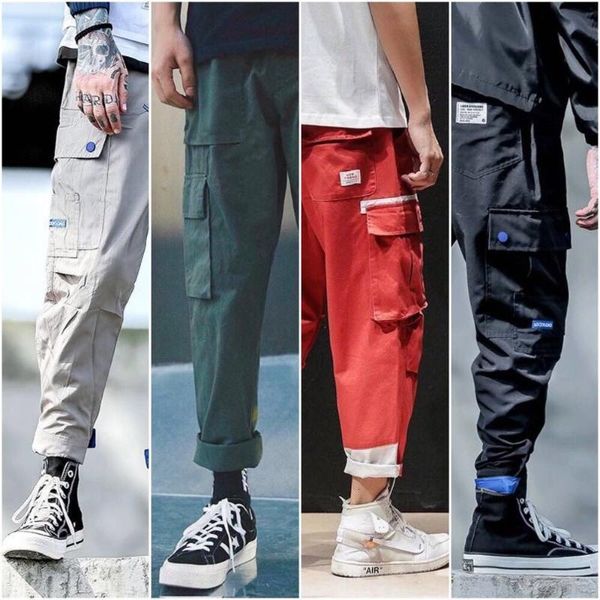 

mens pants men multi-pocket harem hip pants trousers streetwear sweatpants hombre male casual fashion cargo pants men, Black