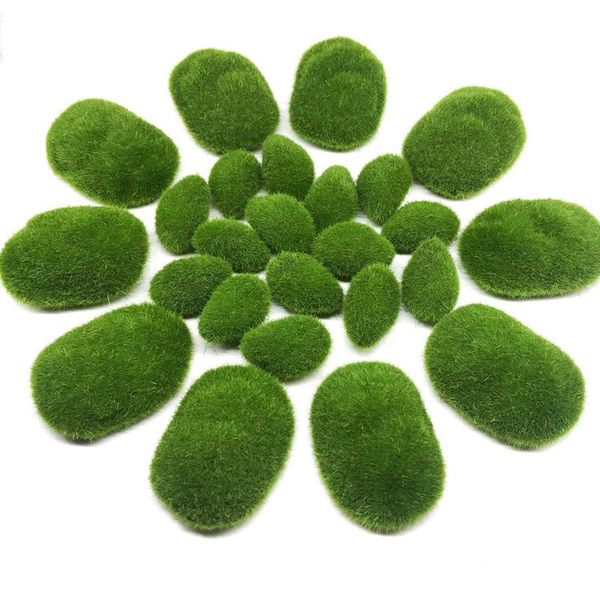 

25 pcs 2 size artificial moss rocks decorative,green moss balls,fake decor for floral arrangements,gardens and crafting