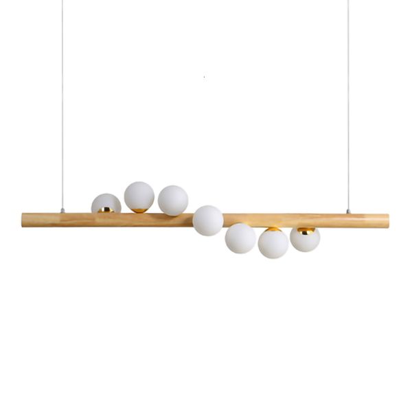 

2021 new moderno 5/7 bolas de vidro branco luzes longo redondo madeira pingente design arte luminria g9 lmpada para sala jantar c8ix