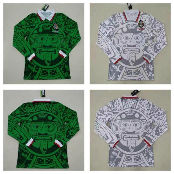 

1998 retro edition mexico soccer jersey long sleeve short world cup shirt blanco hernandez football uniforms, Black;yellow