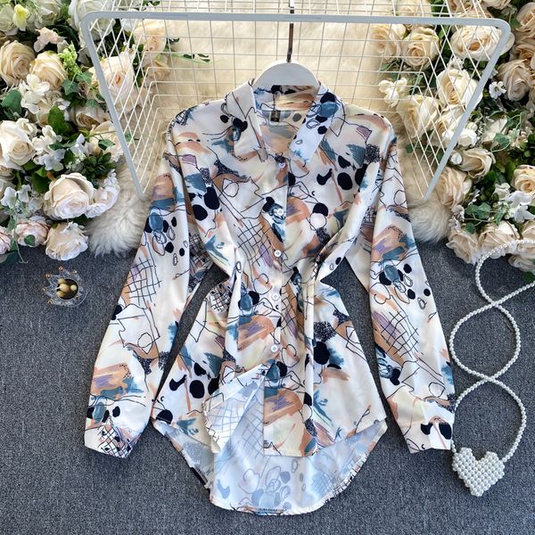 

2021 new padro impresso blusa nova lapela manga longa solta camisa moda mar primavera vero wneh, Black