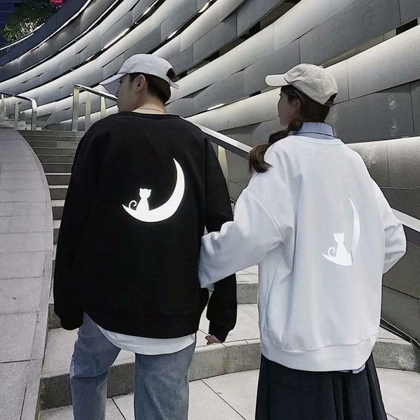 

2021 new casal reflexivo hoodie streetwear homens hip hop oversized moletom preto s casual primavera japo dos desenhos animados hoodies, Black