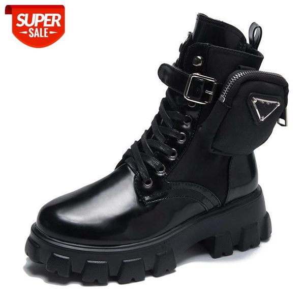

winter fashion motorcycle boots wedges flat boots woman high heel platform pu leather lace up women shoes black booties #c71c